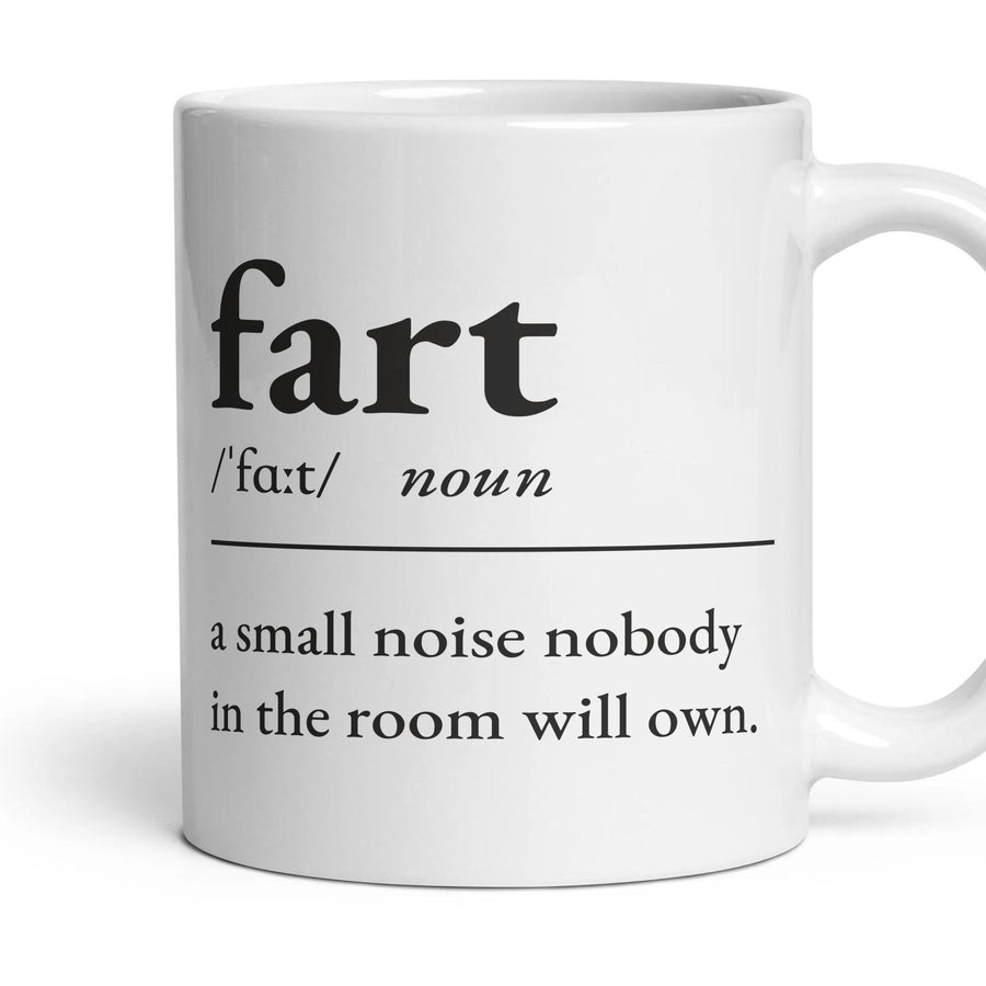 Fart mug, 11oz white ceramic, handle right
