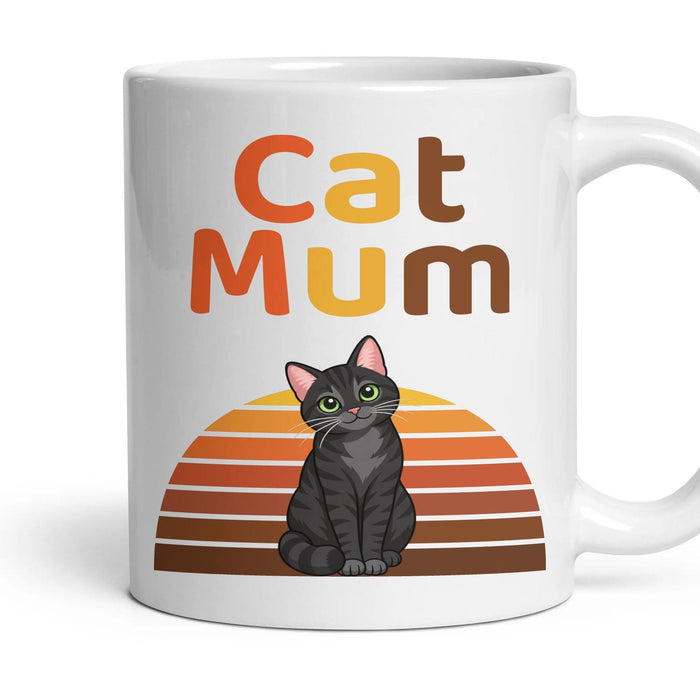 Cat Mum mug, 11oz white ceramic, Black, handle right
