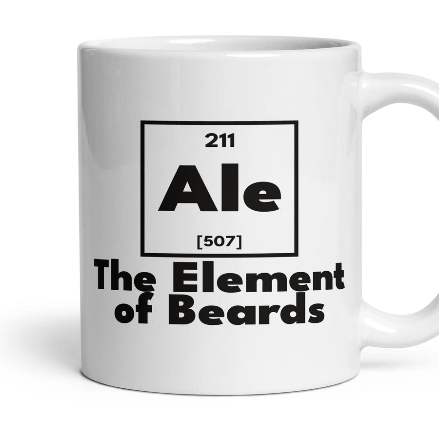Ale The Element of Beards mug, 11oz white ceramic, handle right