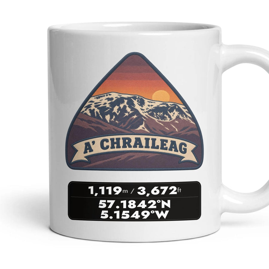 A' Chraileag Summit Patch mug, 11oz white ceramic, A' Chraileag, handle right
