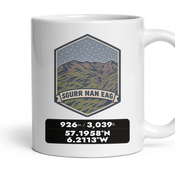 Sgurr nan Eag Summit Patch mug, 11oz white ceramic, Sgurr nan Eag, handle right