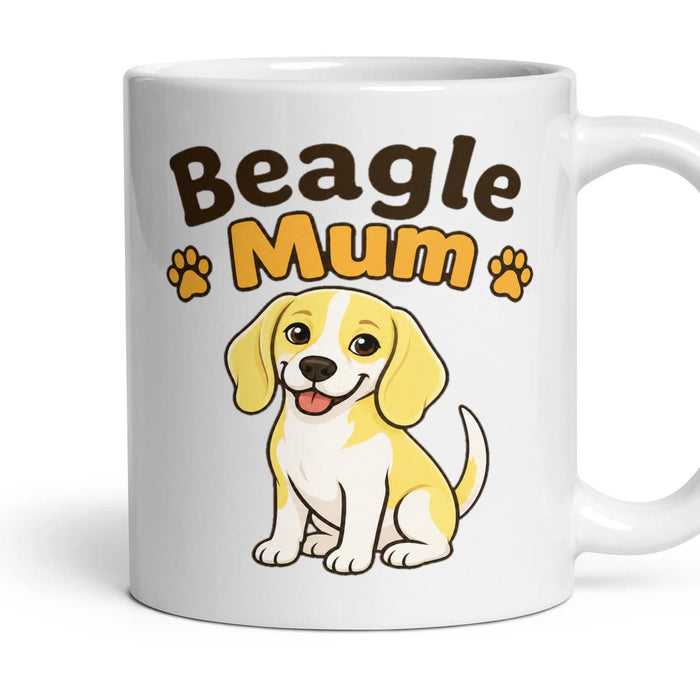 Beagle Mum mug, 11oz white ceramic, Lemon & White, handle right