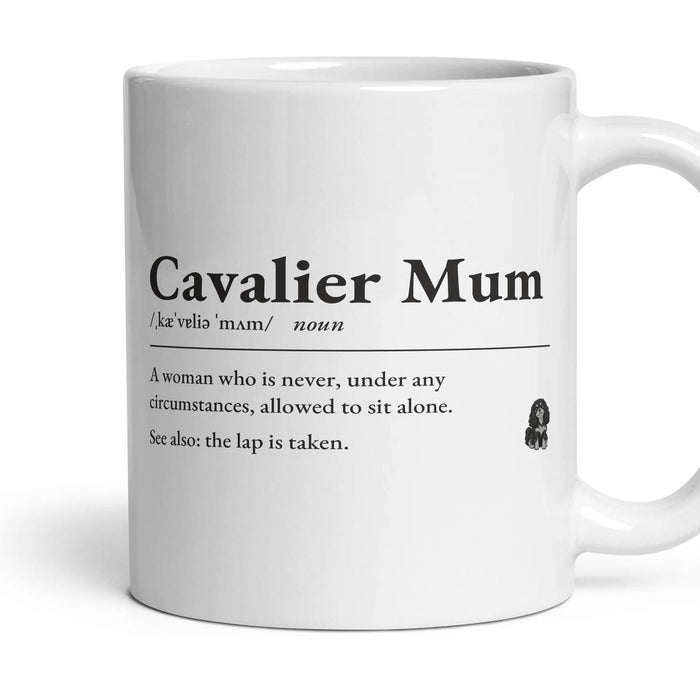 Cavalier Mum mug, 11oz white ceramic, Black & Tan, handle right