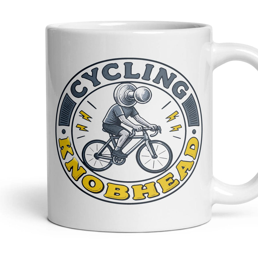 CYCLING KNOBHEAD mug, 11oz white ceramic, handle right