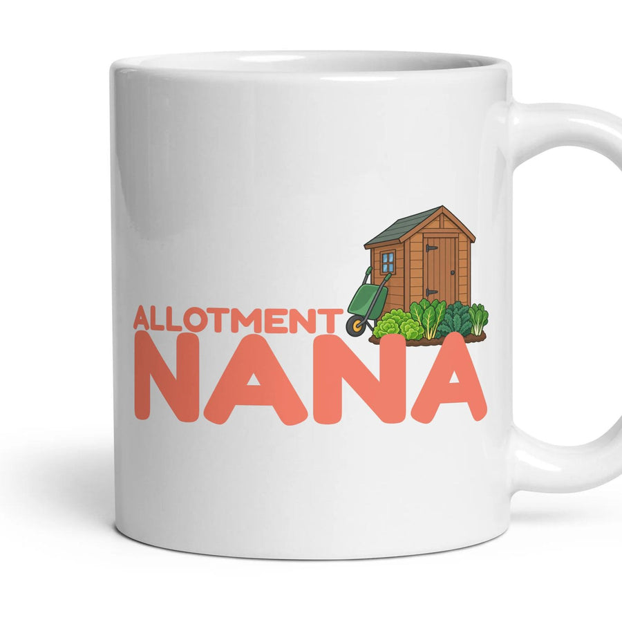 Allotment Nana mug, 11oz white ceramic, handle right