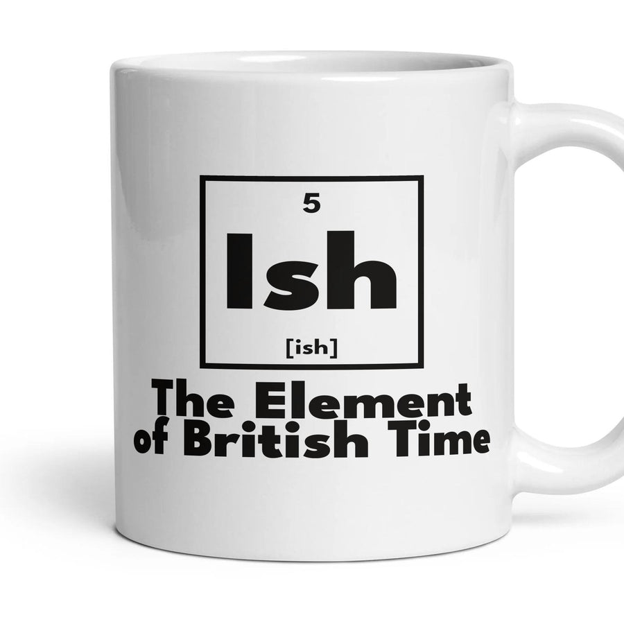Ish The Element of British Time mug, 11oz white ceramic, handle right