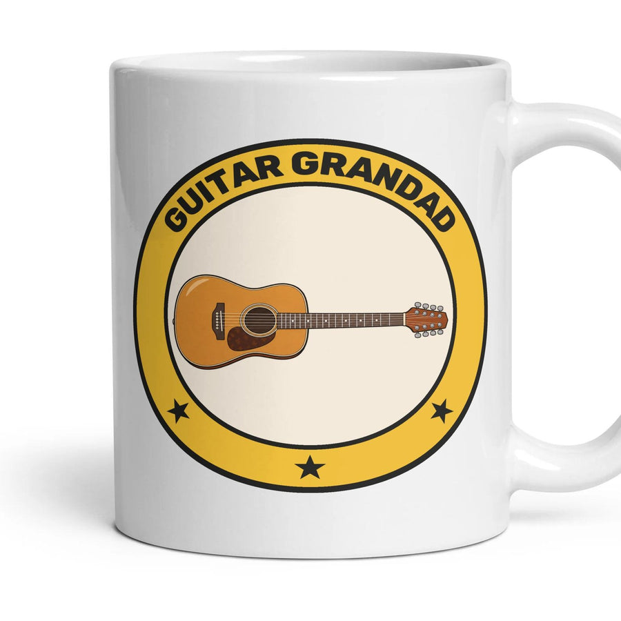 Guitar Grandad mug, 11oz white ceramic, Acoustic, handle right