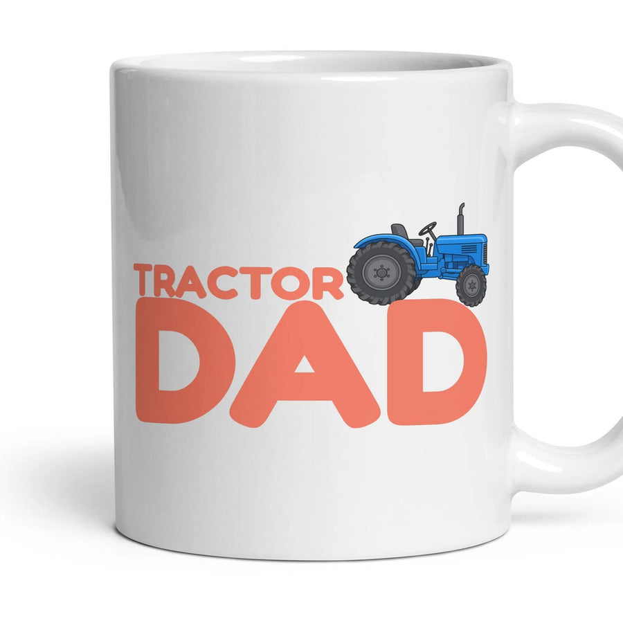 Tractor Dad mug, 11oz white ceramic, Blue, handle right