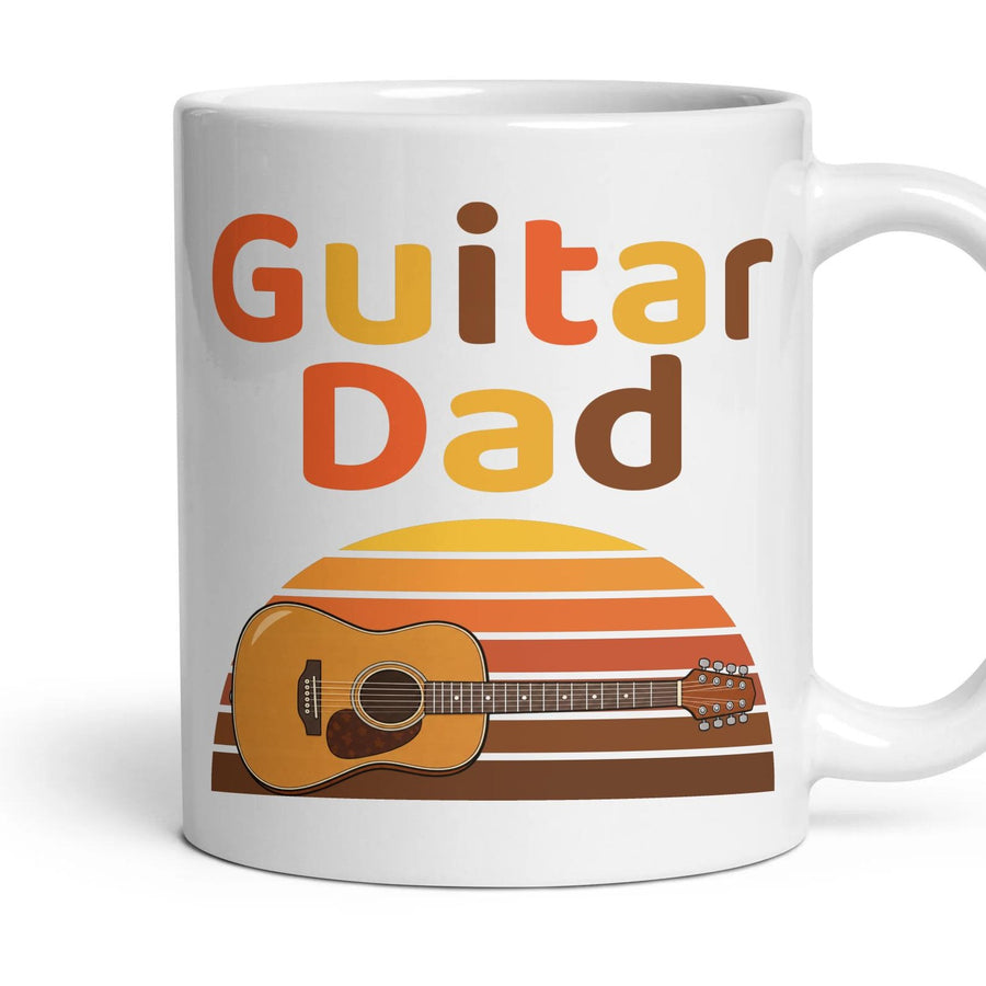 Guitar Dad mug, 11oz white ceramic, Acoustic, handle right