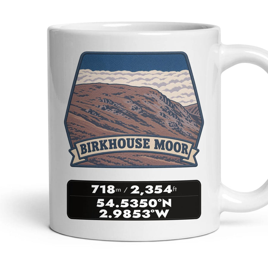 Birkhouse Moor Summit Patch mug, 11oz white ceramic, Birkhouse Moor, handle right