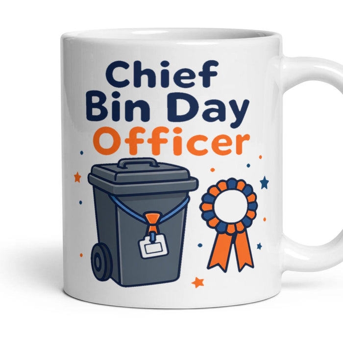 Chief Bin Day Officer mug, 11oz white ceramic, handle right