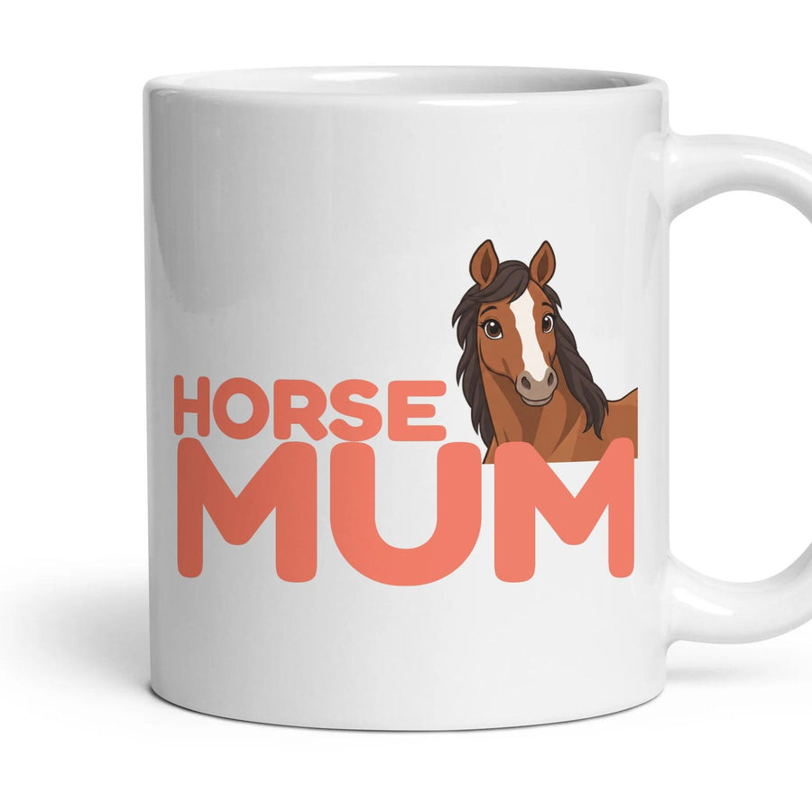 Horse Mum mug, 11oz white ceramic, Bay, handle right