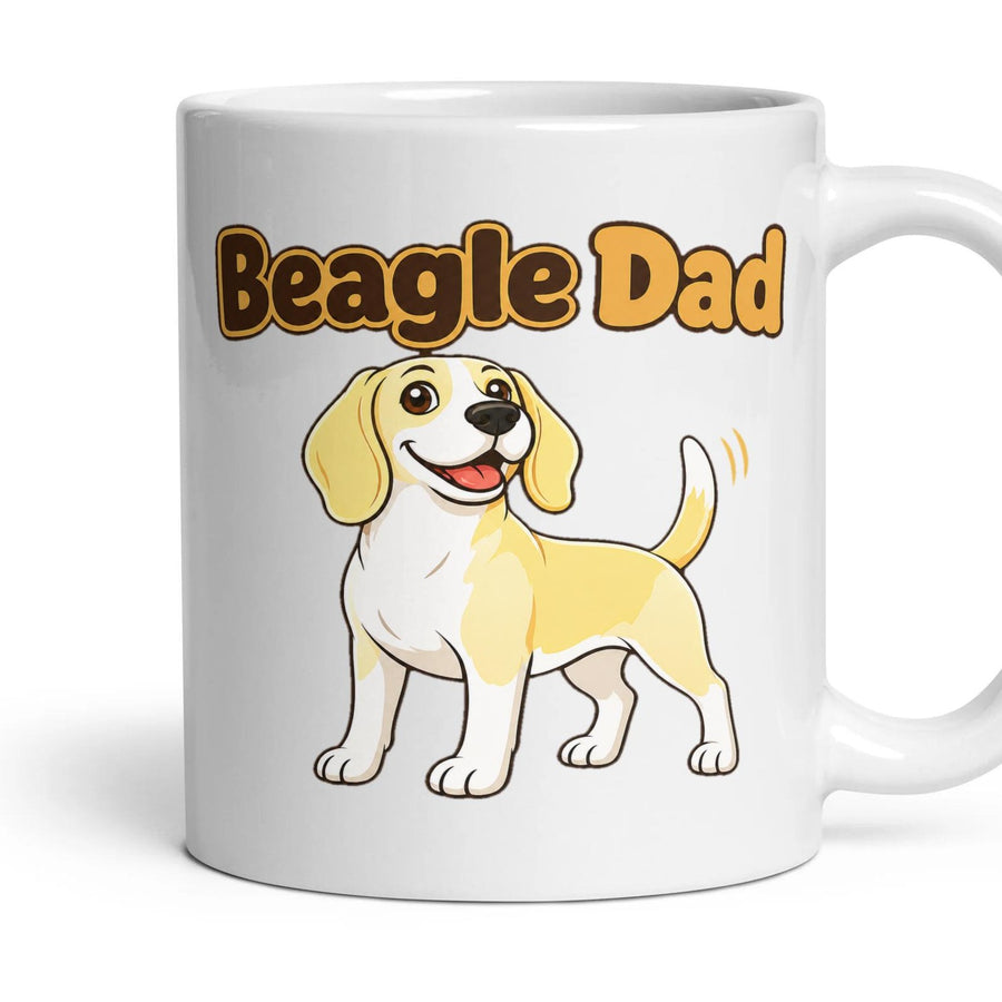Beagle Dad mug, 11oz white ceramic, Lemon & White, handle right