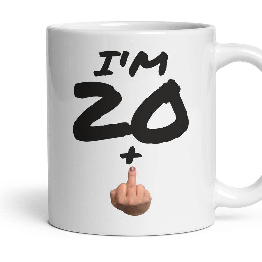 20 + Finger — 21st Birthday Mug, Rude Gift mug, 11oz white ceramic, handle right