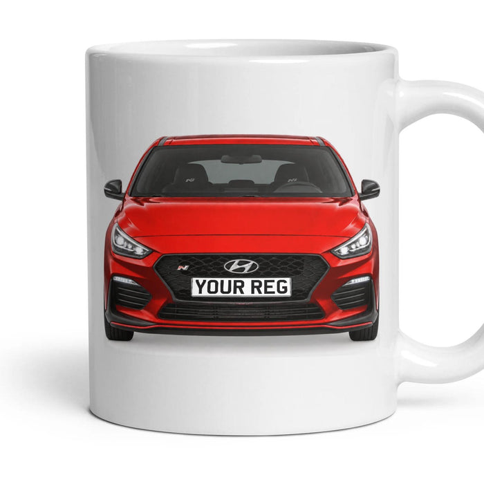 Hyundai i30 N Performance Personalised Number Plate Mug - Engine Red - Front & Rear mug, 11oz white ceramic, Engine Red, handle right