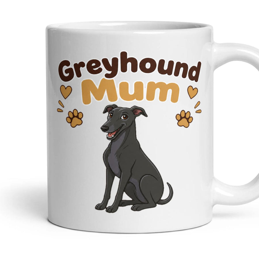 Greyhound Mum mug, 11oz white ceramic, Black, handle right