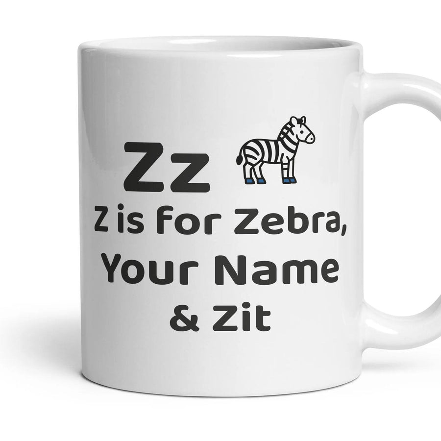 Z is for Zebra, Your Name and Zit mug, 11oz white ceramic, Z, handle right
