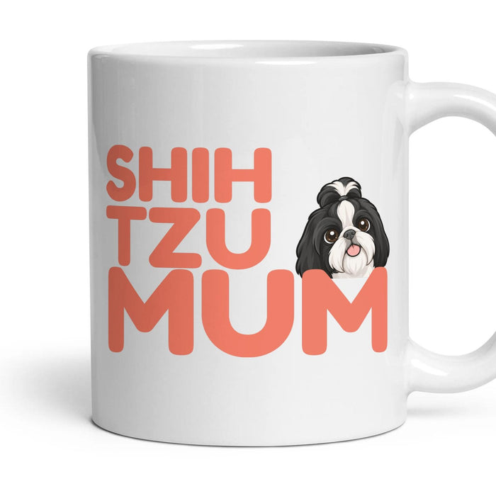 Shih Tzu Mum mug, 11oz white ceramic, Black & White, handle right