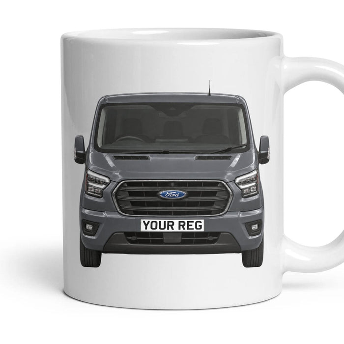 Ford Transit Personalised Number Plate Mug - Conquer Grey - Front & Rear mug, 11oz white ceramic, Conquer Grey, handle right