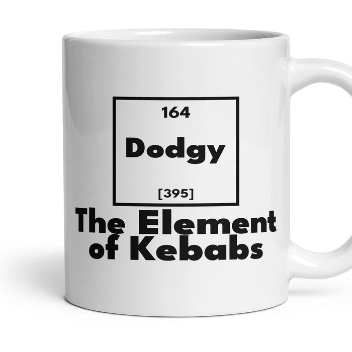 Dodgy The Element of Kebabs mug, 11oz white ceramic, handle right