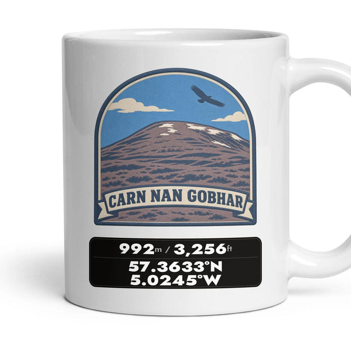 Carn nan Gobhar Summit Patch mug, 11oz white ceramic, Carn nan Gobhar (Killilan), handle right