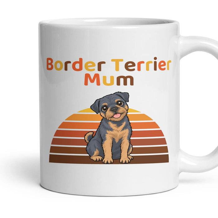 Border Terrier Mum mug, 11oz white ceramic, Blue & Tan, handle right