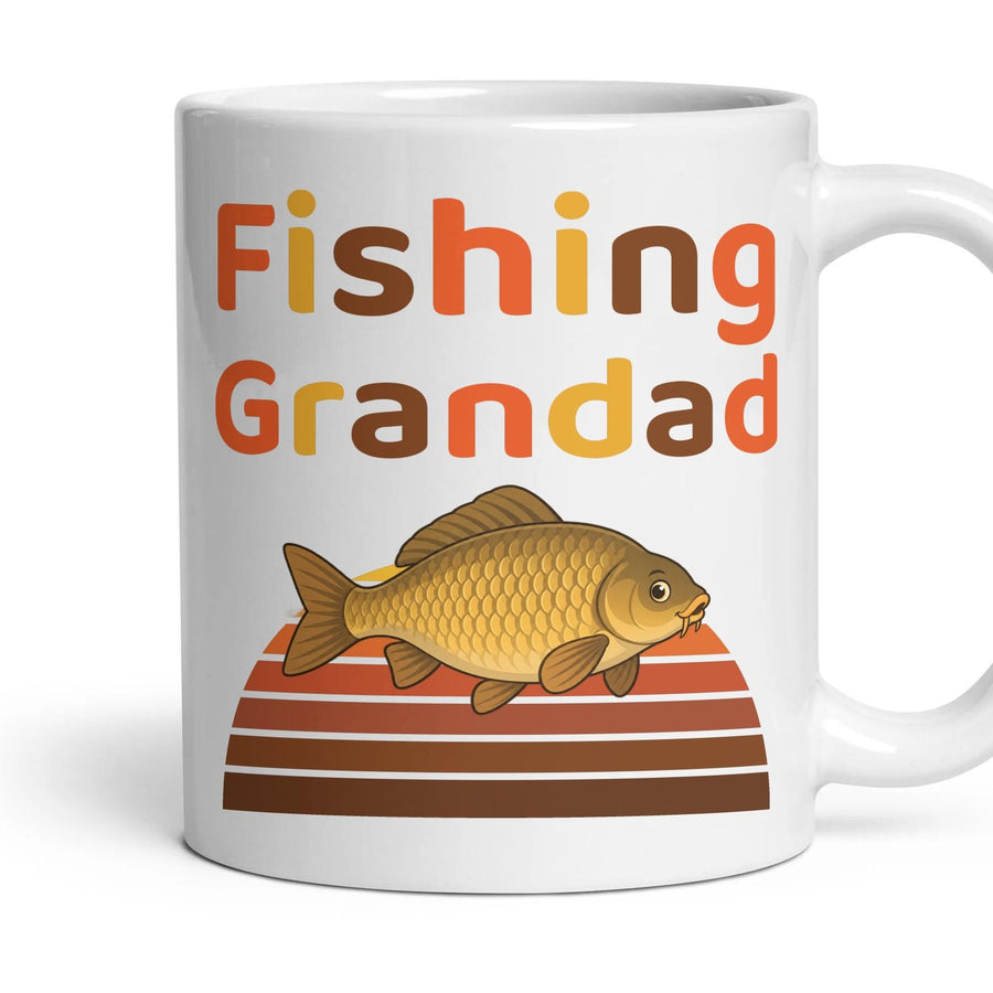 Fishing Grandad mug, 11oz white ceramic, Carp, handle right