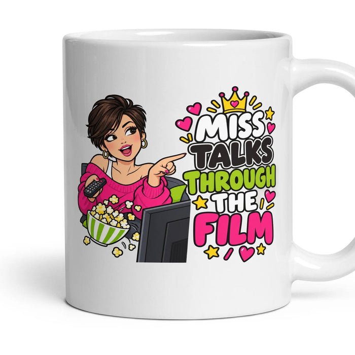 Miss Talks Through The Film mug, 11oz white ceramic, handle right