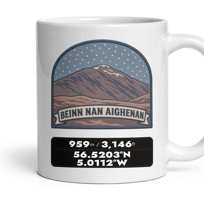 Beinn nan Aighenan Summit Patch mug, 11oz white ceramic, Beinn nan Aighenan, handle right