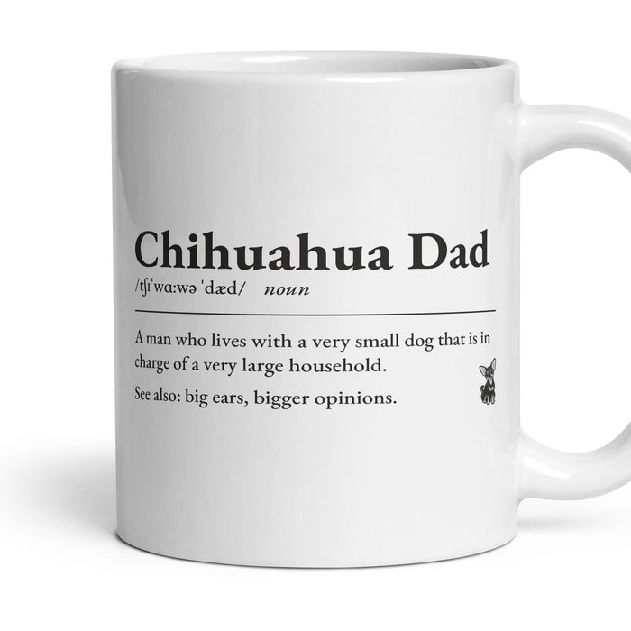 Chihuahua Dad mug, 11oz white ceramic, Black & Tan, handle right
