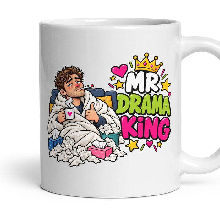 Mr Drama King mug, 11oz white ceramic, handle right