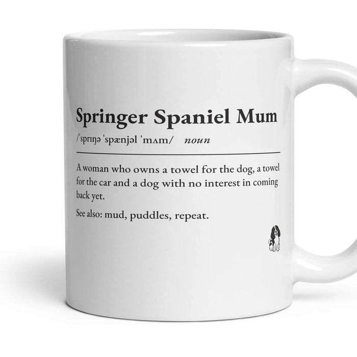 Springer Spaniel Mum mug, 11oz white ceramic, Black & White, handle right