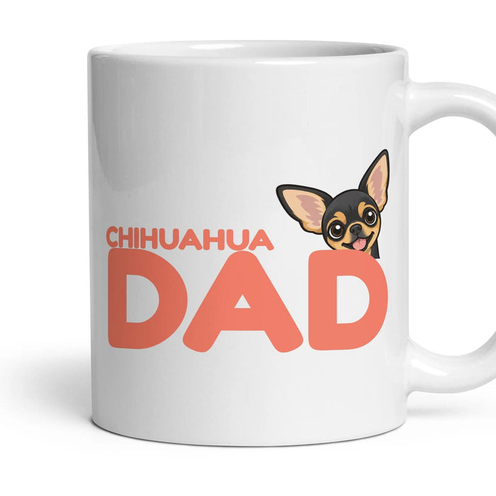 Chihuahua Dad mug, 11oz white ceramic, Black & Tan, handle right