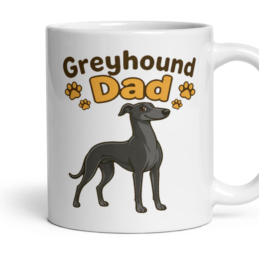 Greyhound Dad mug, 11oz white ceramic, Black, handle right