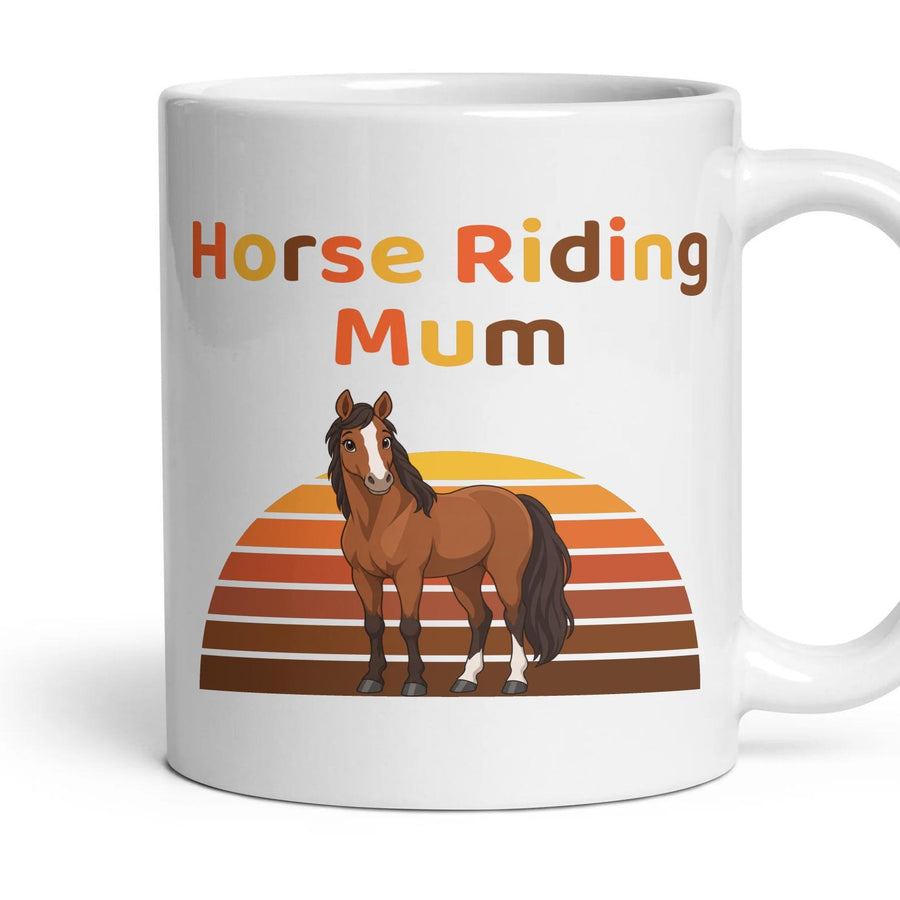 Horse Riding Mum mug, 11oz white ceramic, Bay, handle right