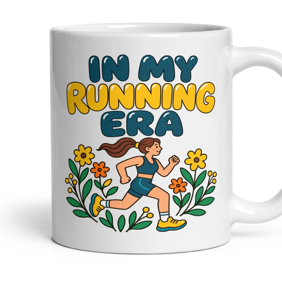 IN MY RUNNING ERA mug, 11oz white ceramic, handle right