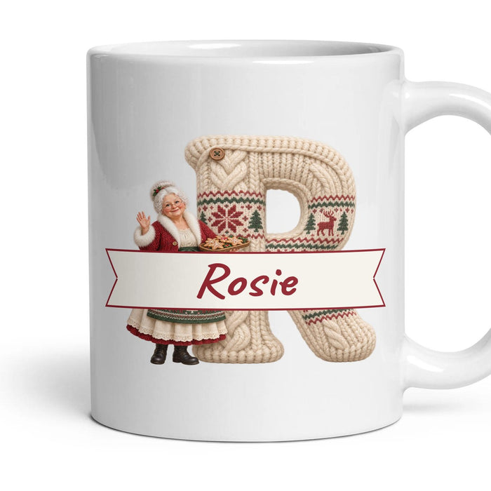 Personalised Mrs Claus Monogram Mug mug, 11oz white ceramic, handle right