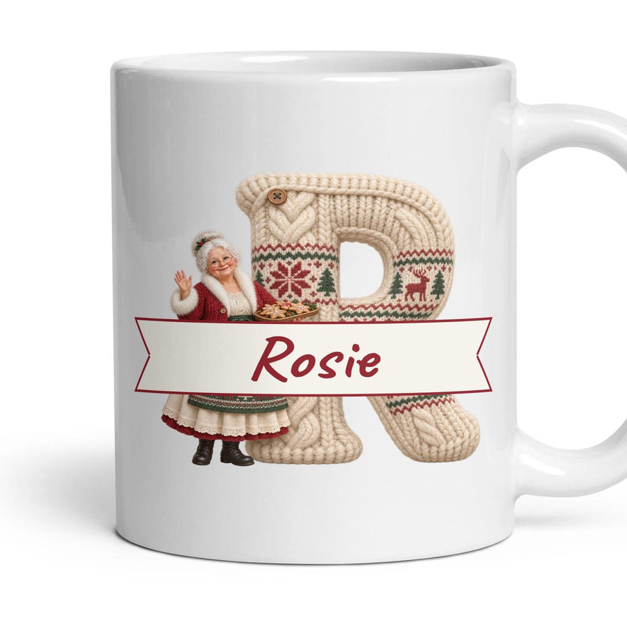 Personalised Mrs Claus Monogram Mug mug, 11oz white ceramic, handle right
