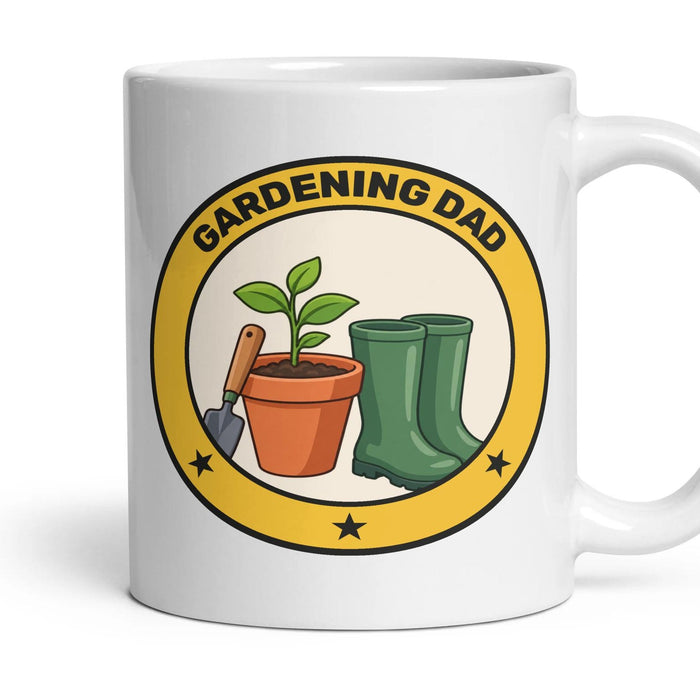 Gardening Dad mug, 11oz white ceramic, handle right