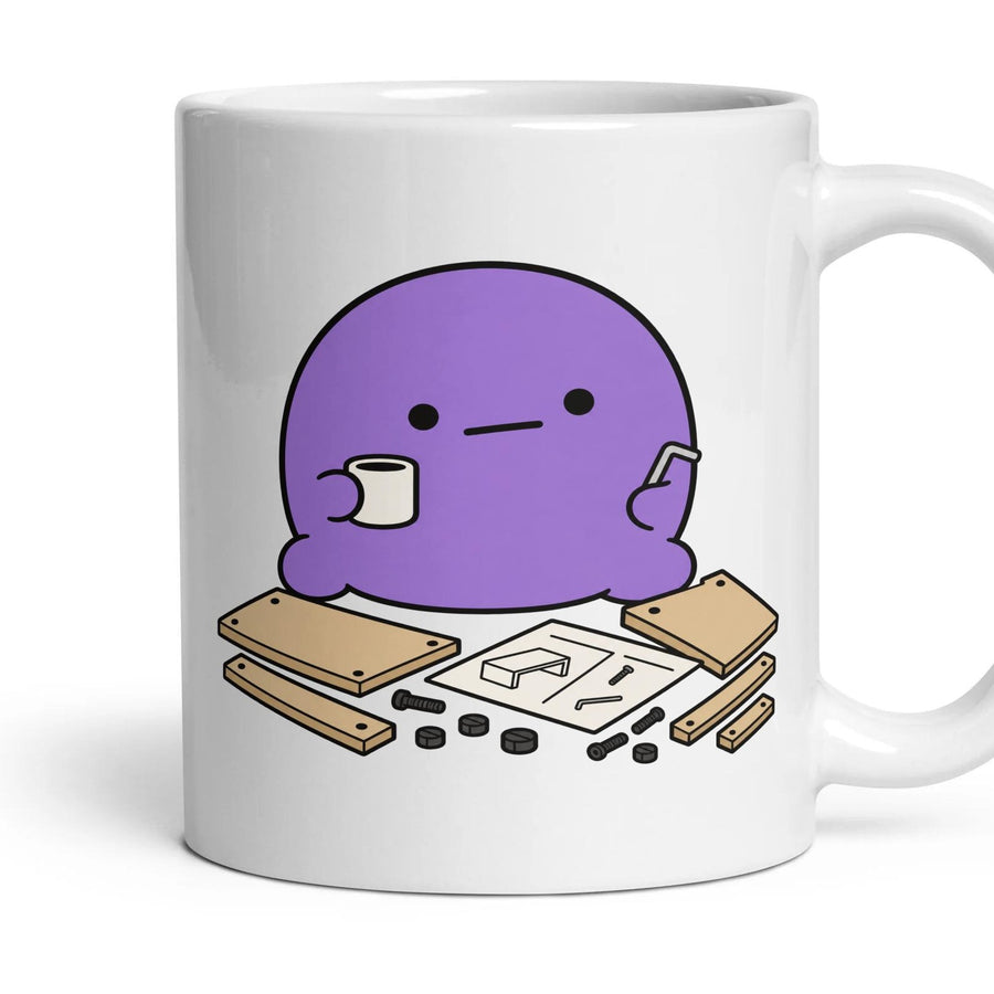 Flat Pack mug, 11oz white ceramic, handle right