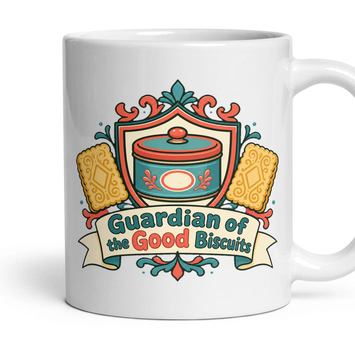 Guardian of the Good Biscuits mug, 11oz white ceramic, handle right