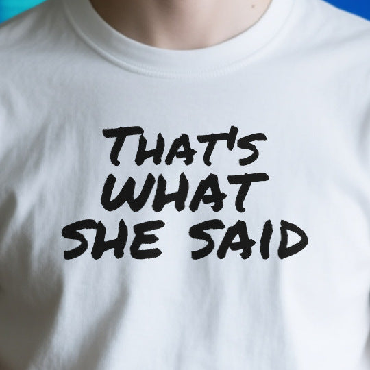 Close-up of the OD5BC36B8DC4 print on a white unisex t-shirt