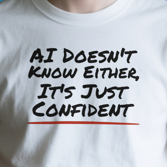 Close-up of the ODCFD73EEE34 print on a white unisex t-shirt