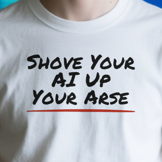 Close-up of the OD1E51A37C63 print on a white unisex t-shirt