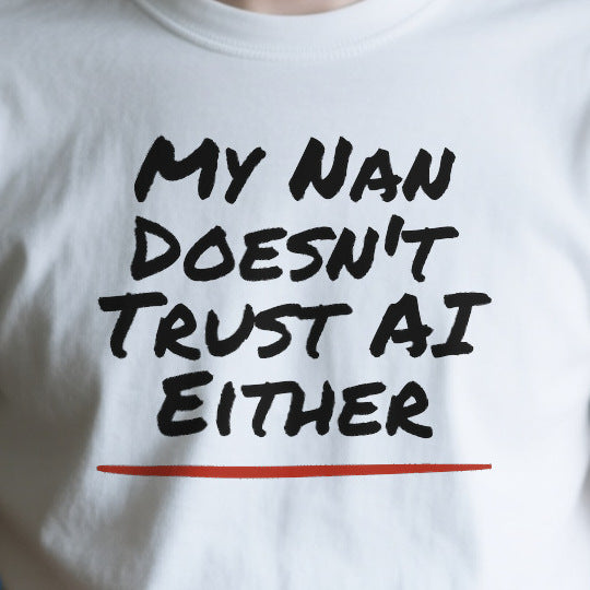 Close-up of the OD58A23D600F print on a white unisex t-shirt