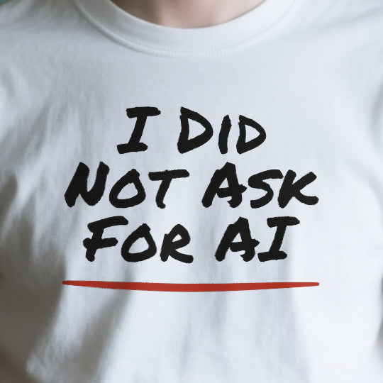 Close-up of the ODE7E22408B4 print on a white unisex t-shirt