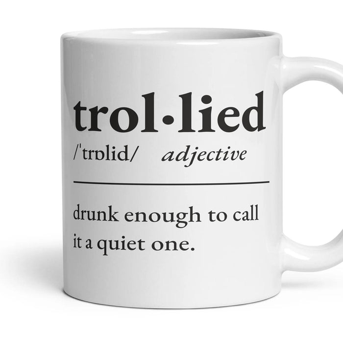 Trollied mug, 11oz white ceramic, handle right