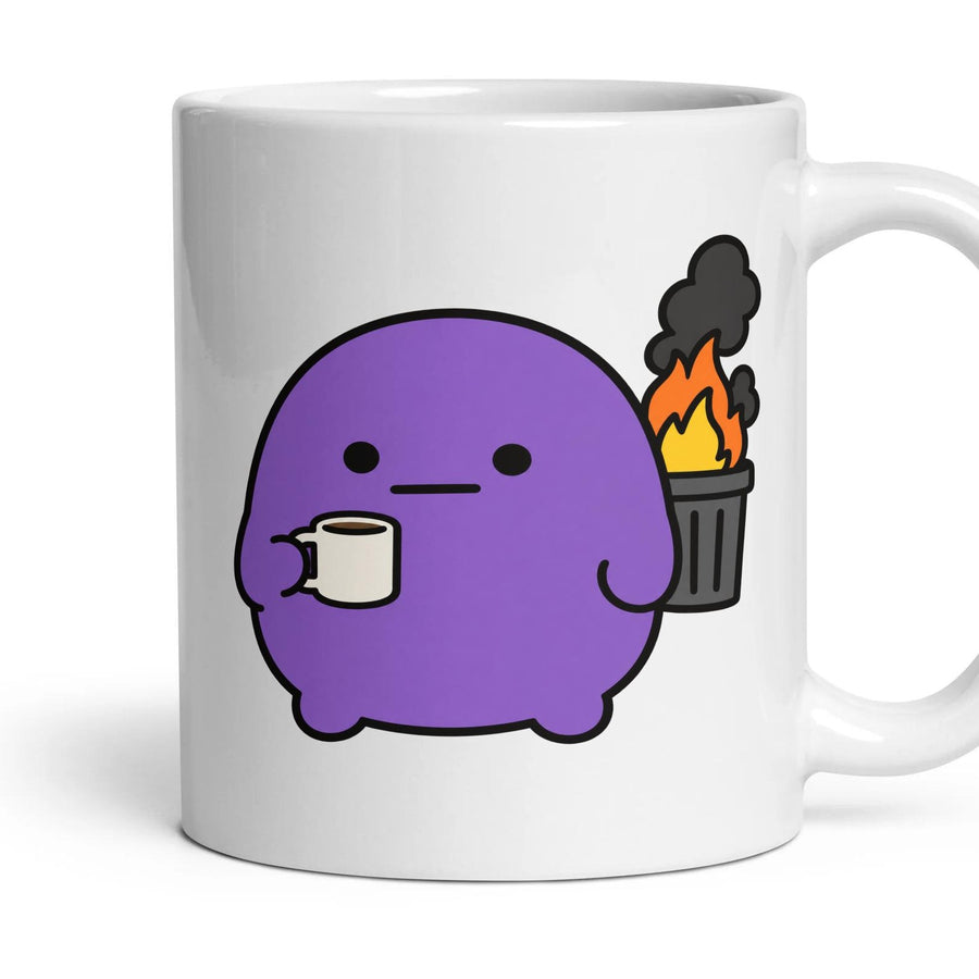 Bin Fire mug, 11oz white ceramic, handle right