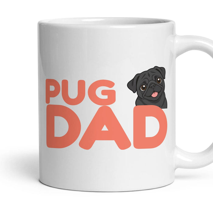 Pug Dad mug, 11oz white ceramic, Black, handle right