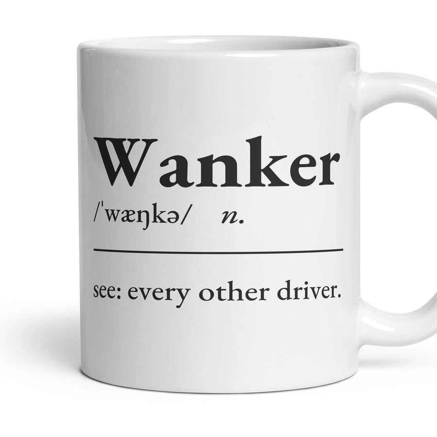 Wanker mug, 11oz white ceramic, handle right